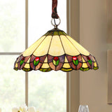 Beige Stained Glass Conical Pendant Chandelier - 3-Light Hanging Light For Dining Room / Down