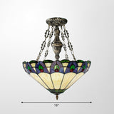 Beige Stained Glass Conical Pendant Chandelier - 3-Light Hanging Light For Dining Room