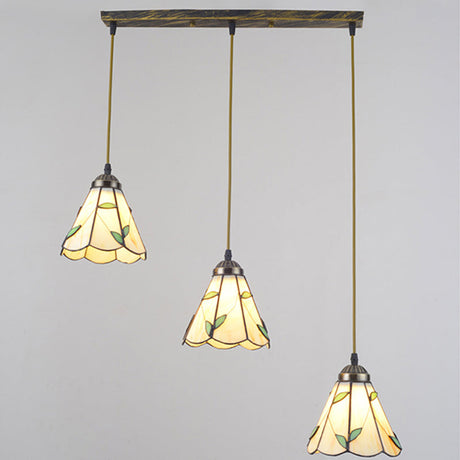 Beige Tiffany Stained Glass Pendant With 3 Bulbs - Stylish Suspension Lighting For Dining Room /