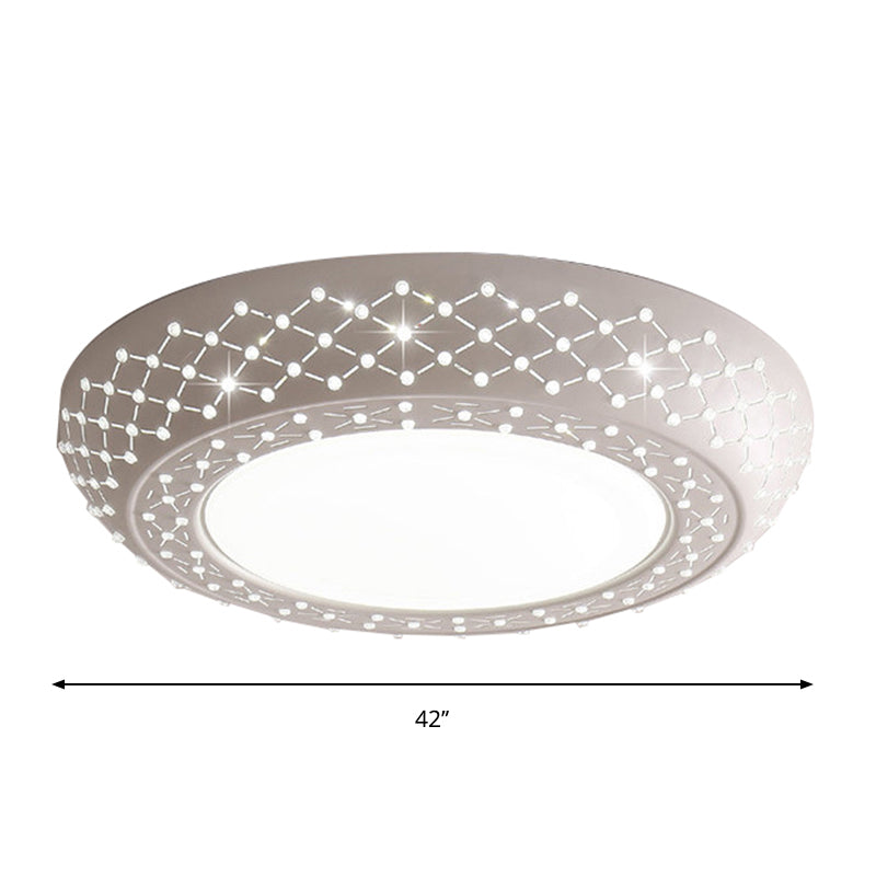 Modern Acrylic White Flush Mount Ceiling Light With Crystal Accent - 23/42/35 Wide Drum Shade For