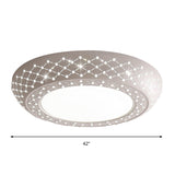 Modern Acrylic White Flush Mount Ceiling Light With Crystal Accent - 23/42/35 Wide Drum Shade For