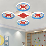 Kids Space Vehicle Ceiling Lamp: Blue And Red Led Flush Mount - Acrylic Metal Cartoon Light / 19.5