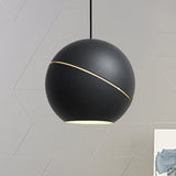 Minimalist Metallic Pendant Light For Living Room - Black/Pewter Spherical Hanging Fixture