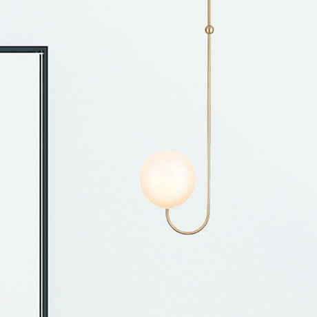 Contemporary Gold Suspension Pendant Lamp With White Glass Ball Shade - Ideal For Bedroom