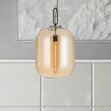 Modernist 1-Light Hanging Glass Pendant For Bedroom - Amber/Smoke Gray Oval Lighting 10/14 Wide