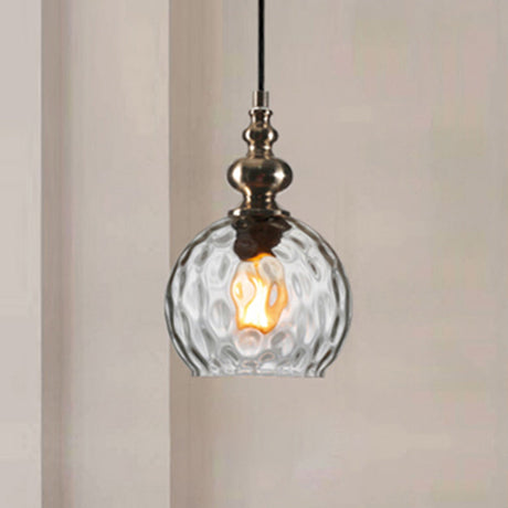 Modern Dimpled Glass Pendant Lamp - 1 Light Shade Hanging Clear/Smoke & 8/10 Size Options