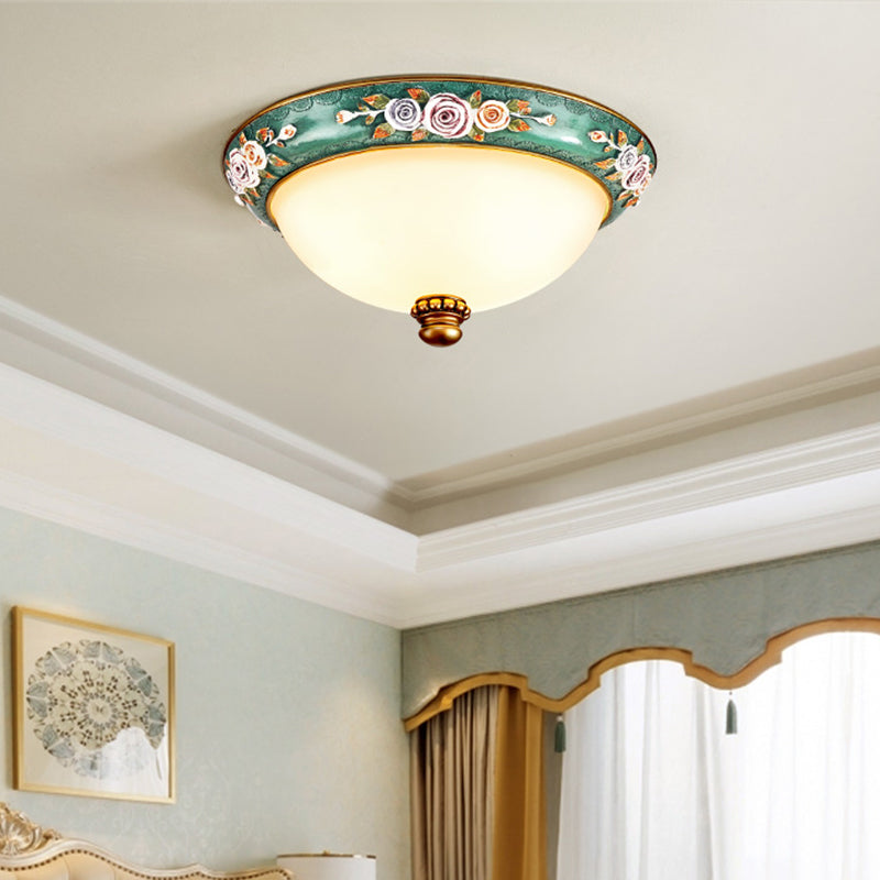 Vintage Frosted Glass Dome Flush-Mount Bedroom Ceiling Light