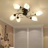 Rustic Black Opal Glass Semi Flush Ceiling Light With Floral Swirl Design - Ideal For Living Room