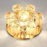 Modern Floral Ceiling Flush Light With Crystal Block - Led Hallway Flush-Mount Fixture Tan
