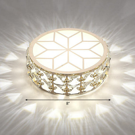 Champagne Led Crystal Embedded Round Ceiling Light - Simple Style Flush Mount For Passageway / 8