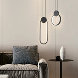 Nordic Led Suspension Light Fixture For Bedroom - Black Circular Hanging Lamp With Metallic Touch