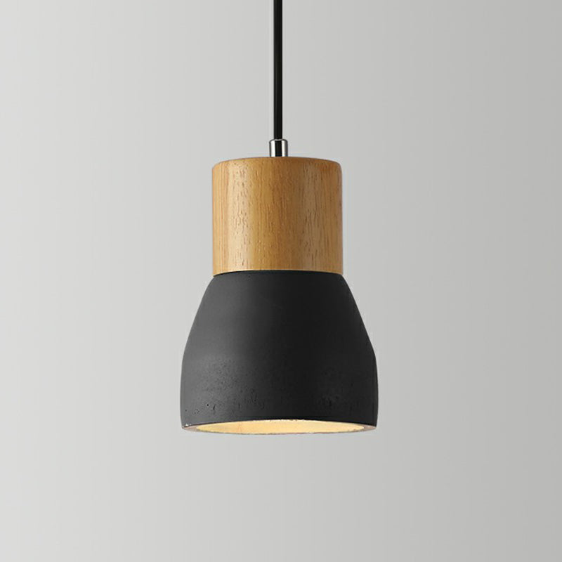 Nordic Cement Mini Pendant Ceiling Light With Wooden Top - Single-Bulb Restaurant Lighting Black