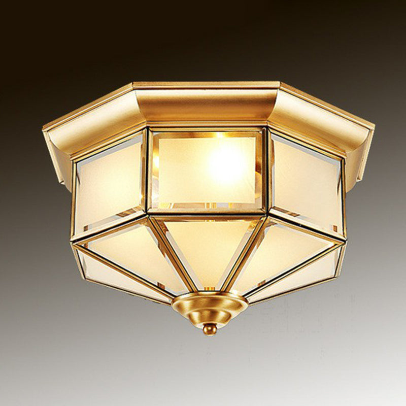 Brass Yurt Glass Flush Light - Classic Living Room Ceiling Mount / 16.5 Frosted