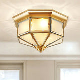 Brass Yurt Glass Flush Light - Classic Living Room Ceiling Mount