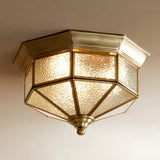 Brass Yurt Glass Flush Light - Classic Living Room Ceiling Mount / 10 Prismatic