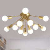Modern Metal Sputnik Semi Flush Mount Ceiling Light 8/12 Lights In White/Black/Gold For Living Room