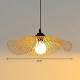 Chinese Style Bamboo Ceiling Pendant Light With Lotus Leaf Design Wood / 33.5