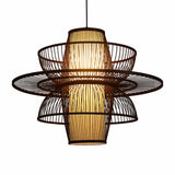 Bamboo Pendant Light - Chinese Style Suspension 1-Light Coffee Cage Fixture / Flower