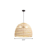 Rustic Rattan Domed Pendant Lamp - 1-Head Bedroom Ceiling Light Wood / Large Round