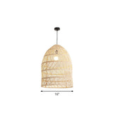Rustic Rattan Domed Pendant Lamp - 1-Head Bedroom Ceiling Light Wood / Small Oval