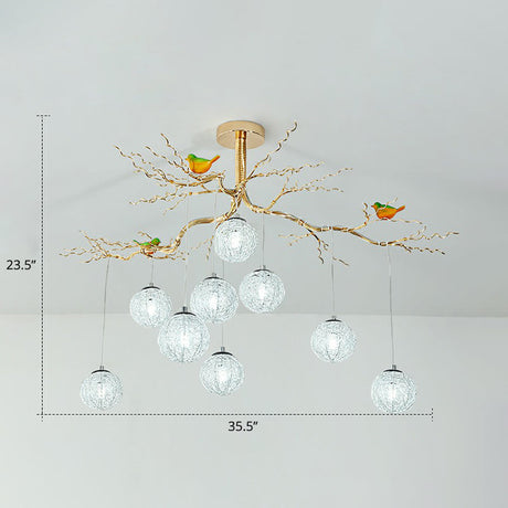 Led Chandelier - Stylish Aluminum Wire Gold Hanging Lamp With Bird Decor 9 / White