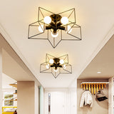 Vintage Metal Star Shaped Bedroom Ceiling Lamp - Semi Flush Mount With 5 Bulbs