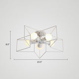 Vintage Metal Star Shaped Bedroom Ceiling Lamp - Semi Flush Mount With 5 Bulbs / White