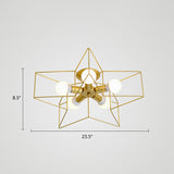 Vintage Metal Star Shaped Bedroom Ceiling Lamp - Semi Flush Mount With 5 Bulbs / Gold