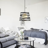 White Glass Domed Suspension Light - Loft Style Single Pendant With Black Wire Guard