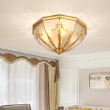 Frosted Glass Brass Ceiling Lamp - Classic Flush Mount For Bedroom