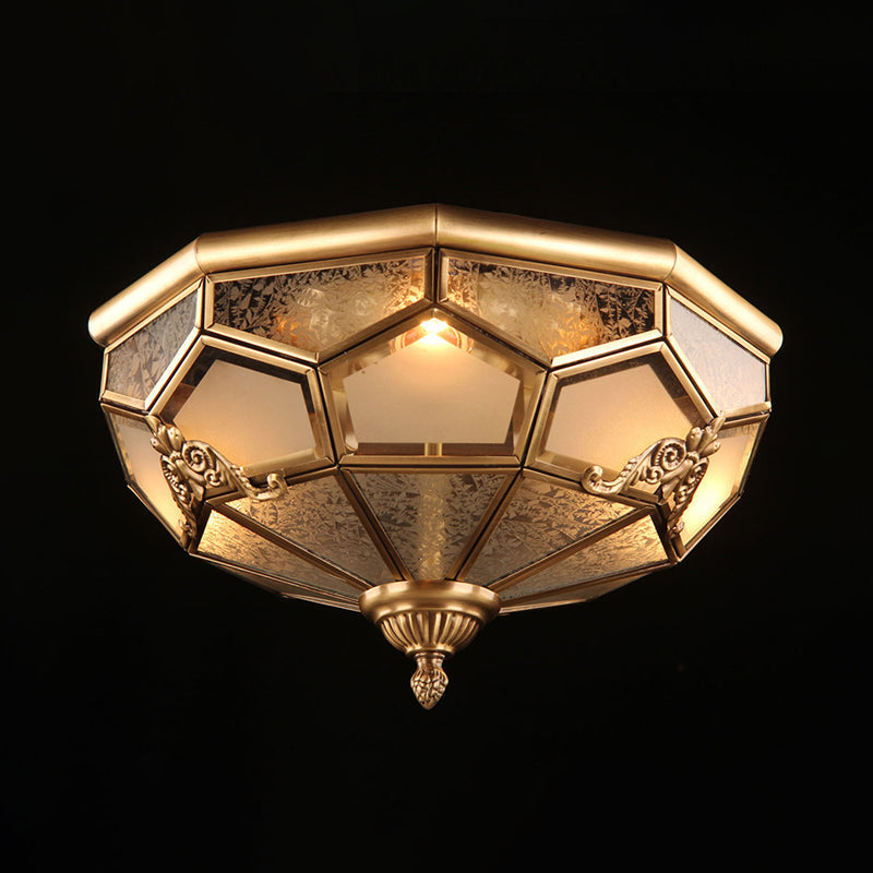 Classic Brass Flush Mount Ceiling Light Fixture With Frost Glass - Ideal For Living Room / 14