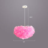 Nordic Style Feather Dome Pendant Light For Bedroom Suspension Fixture Pink / 16