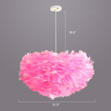 Nordic Style Feather Dome Pendant Light For Bedroom Suspension Fixture Pink / 31.5