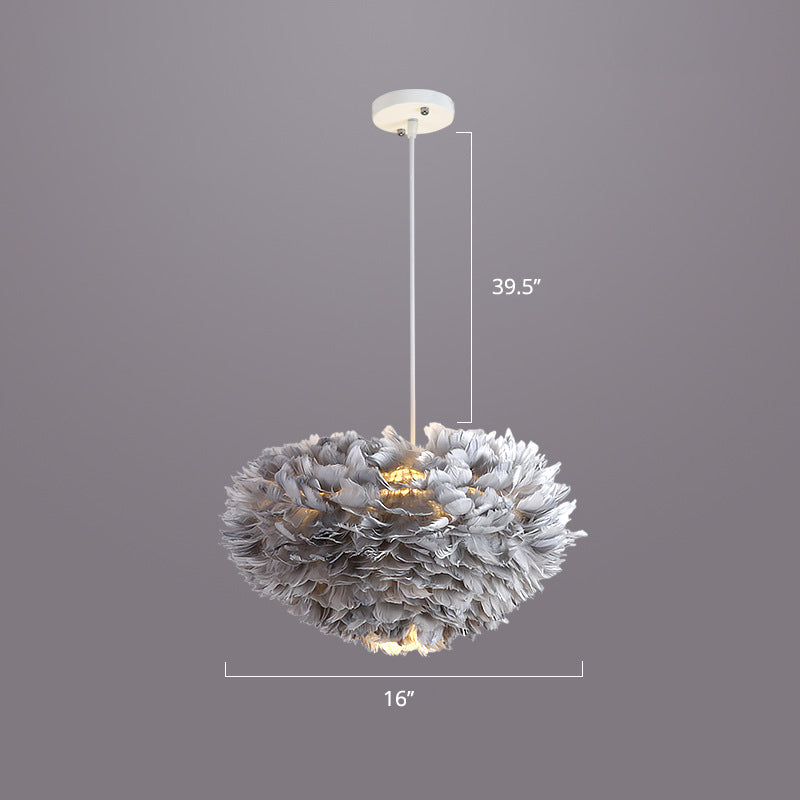 Nordic Style Feather Dome Pendant Light For Bedroom Suspension Fixture Grey / 16