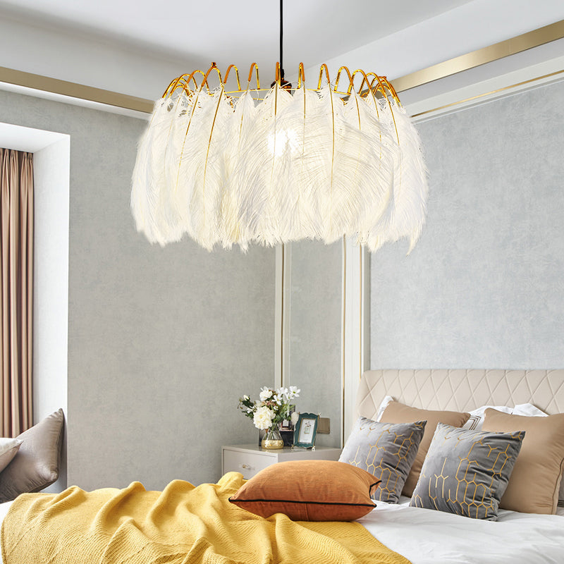 Feather Hanging Lamp: White Chandelier Light For Living Room