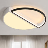Modern Metal Led Semicircle Flush Lamp: Black/White Ceiling Mounted Fixture With Acrylic Diffuser In