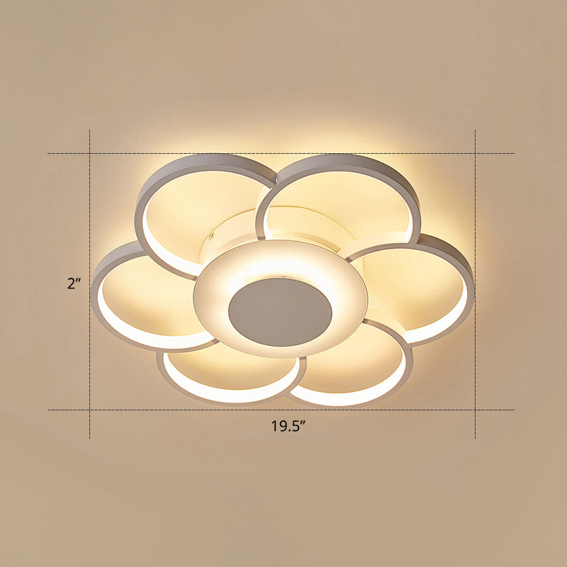 Minimalist White Led Sunflower Flushmount Ceiling Lamp For Bedroom / 19.5 Remote Control Stepless