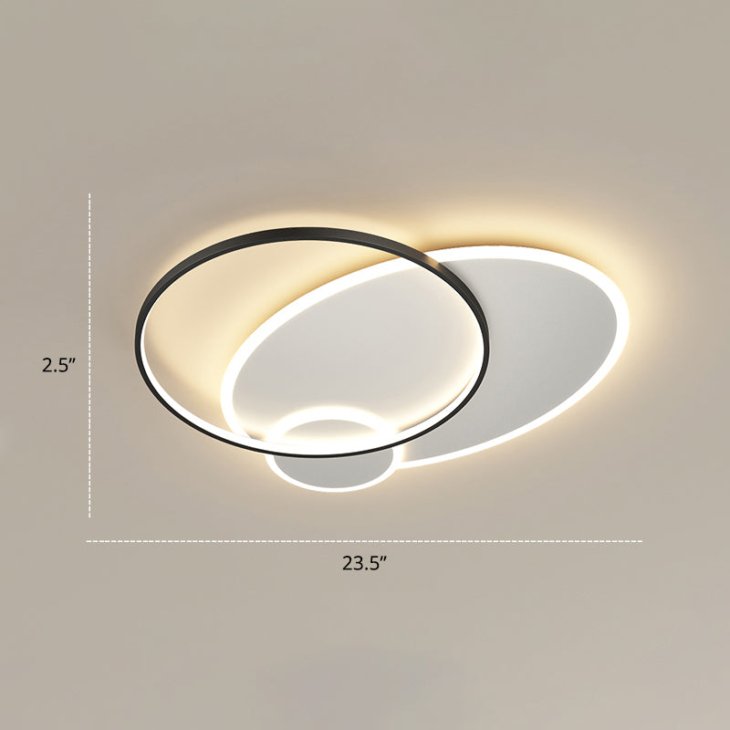 Contemporary Led Flush Mount Metal Ceiling Light For Bedrooms Black-White / 23.5 Round
