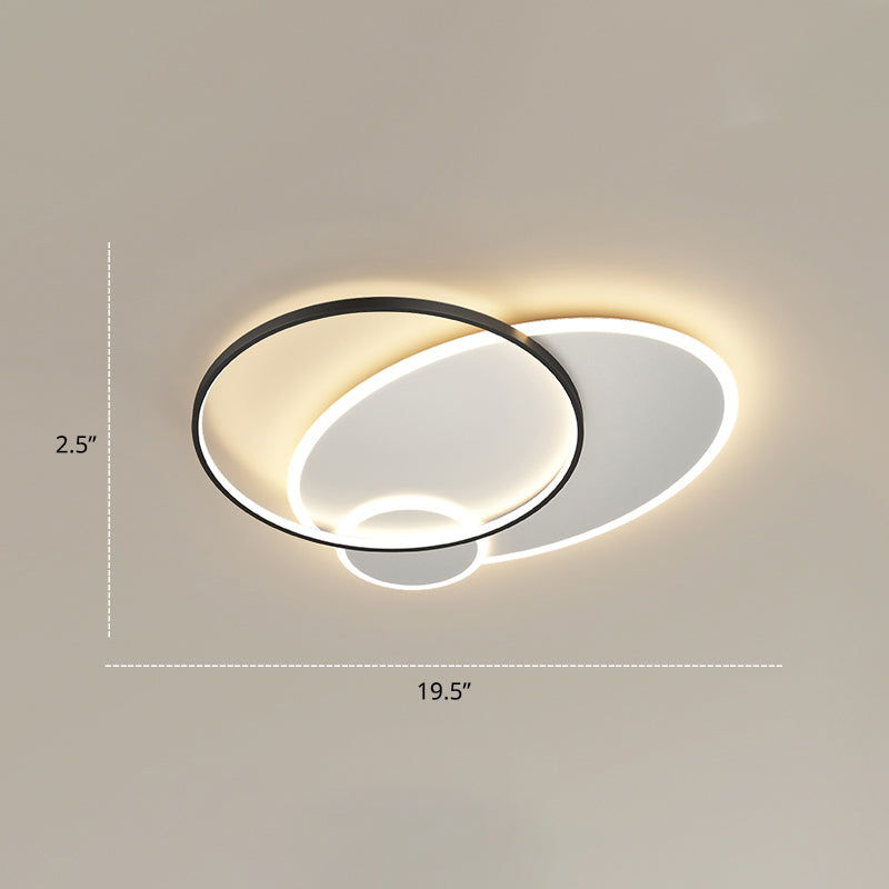 Contemporary Led Flush Mount Metal Ceiling Light For Bedrooms Black-White / 19.5 Round