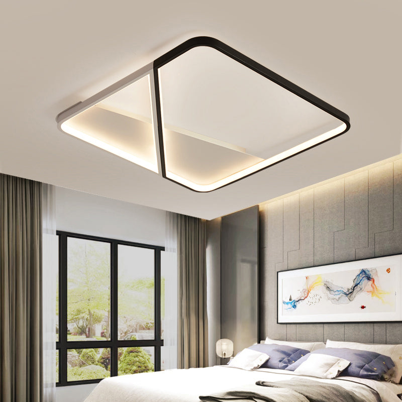 Led Metal Square Flush Mount Ceiling Lamp For Bedroom - Simple Black-White Style