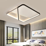 Led Metal Square Flush Mount Ceiling Lamp For Bedroom - Simple Black-White Style