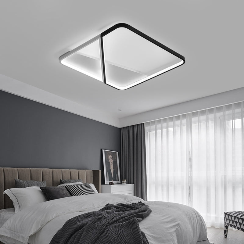 Led Metal Square Flush Mount Ceiling Lamp For Bedroom - Simple Black-White Style