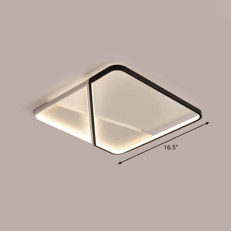 Led Metal Square Flush Mount Ceiling Lamp For Bedroom - Simple Black-White Style / 16.5