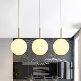 Minimalistic 3-Bulb Gold Pendant Light For Dining Room - Opal Glass Sphere Design