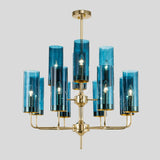 Glass Brass Finish Chandelier Light For Modern Living Room