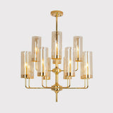 Postmodern Glass Brass Finish Chandelier For Living Room