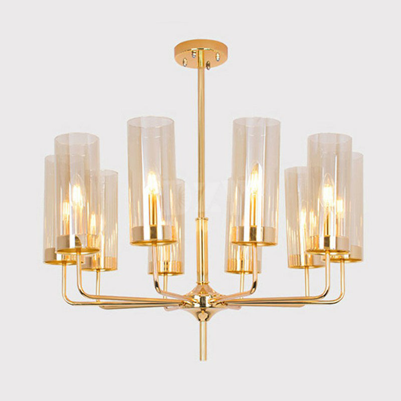 Glass Brass Finish Chandelier Light For Modern Living Room 10 / Tan