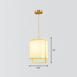 Modern Gold Drop Pendant With Rectangular Fabric Shade - Bedroom Hanging Light