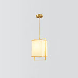 Modern Gold Drop Pendant With Rectangular Fabric Shade - Bedroom Hanging Light