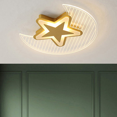 Nordic Acrylic Crescent And Star Led Flush Light Ceiling Fixture For Bedroom Gold / 16.5 Third Gear